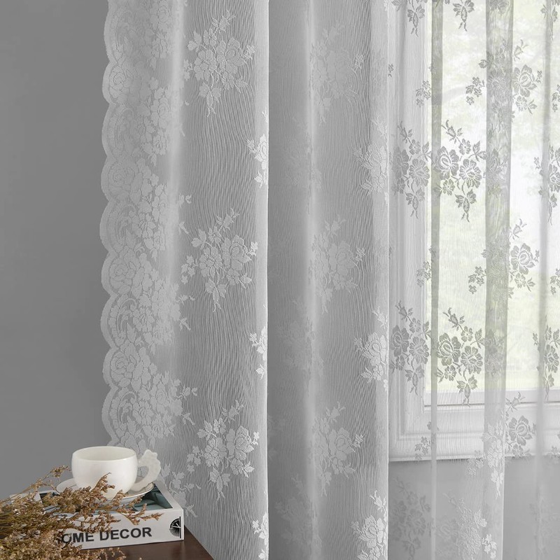 Kotile - Cortinas de encaje gris de 108 pulgadas de