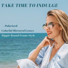 Joopin Hippie Round Sunglasses Polarized UV Protection Mirrored Circle Shades for Men Women Teashades Cute Sun Glasses (Pink + Purple)