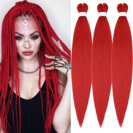 Red Braiding Hair Pre Stretched 26inch 3 Packs Braiding hair Extensions Synthetic Crochet Braids, Hot Water Setting Professional Soft Yaki Texture. (26inch(3Packs),Red#)
