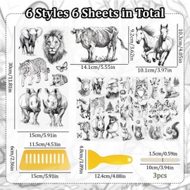 WANDIC 6 Sheets Rub On Transfer Sticker, Black Theme Flower Sticker Waterproof Furniture Stickers Decal for DIY Scrapbooking Photo Albums Furniture, 15 * 30cm