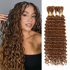 Braiding Hair, Boho Braids Hair 20 Inch 6 Bundles Deep Water Wave Bulk Hair for Braiding No Weft Curly Braiding Hair for Wet and Wavy Braiding Hair Extensions (#30,200g/ 6 bundles)