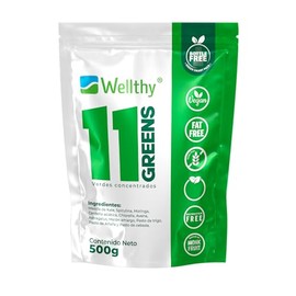 Wellthy 11 Greens: Jugo Verde en Polvo 500g con Espirulina. Producto Vegano, Fat Free, Gluten Free, 100 porciones por Envase, NON GMO, Bottle Free.