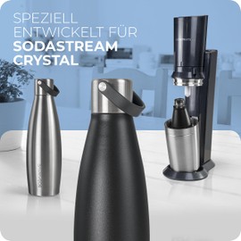 SODAWAVE® Stainless Steel Drinking Bottle [620 ml] Compatible with SodaStream Crystal I Double-Walled Thermal Stainless Steel Drinking Bottle I 100% Leak-Proof Bottle Ideal for Travel (Black)