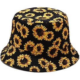 DRESHOW Fishing Hat, Sun Hat, Outdoor Foldable Summer Hat, Bucket Hat, Beach Hat for Men and Women, 36 reversible: sunflower black