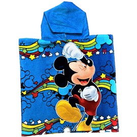 Boys Mickey Mouse Hooded Poncho with Mickey Logo and Rainbow Print