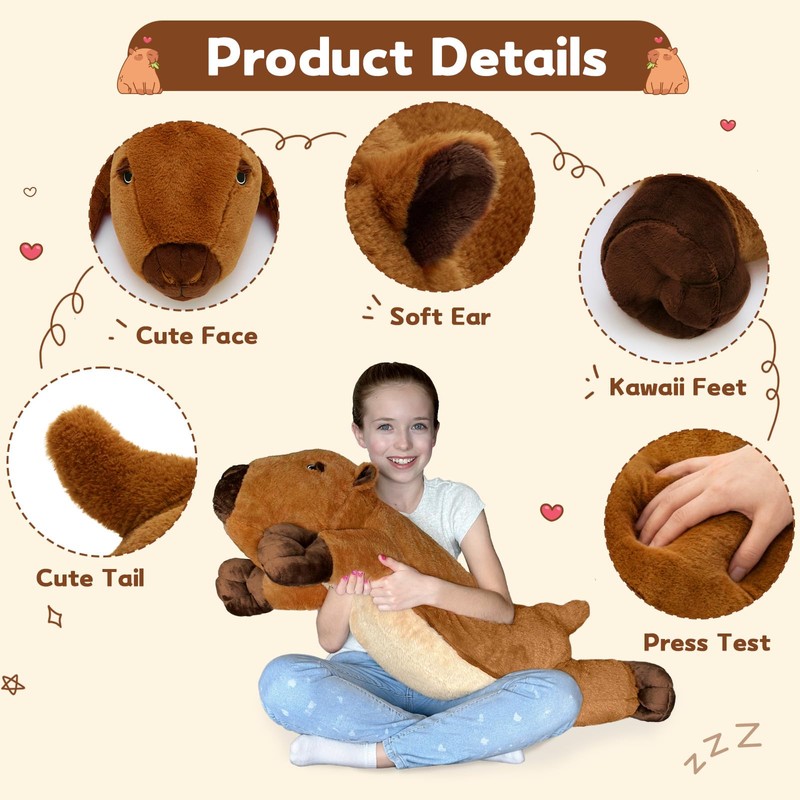 MaoGoLan 39.4" Capybara Plush Body Pillow, Long Capybara Stuffed Animal
