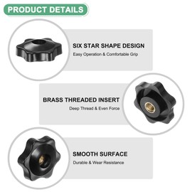 M METERXITY 4-Pack 6 Star Knobs, M6 Female Thread 31mm Hexagon Head Through Hole Clamping Grip Handles for Machinery/Electronic/Woodworking, Brass Screw-On Threaded Knob [Black]