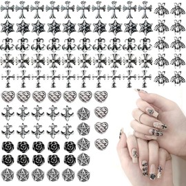 Punk Nail Art Charms, 10 Types, 100 Pieces, Nail Parts, Nail Decoration, 3D Shape, Metal Parts, Punk Style, Rivets, Decorative Parts, Vintage Cross, Crest, Nail Design, Supplies, DIY Craft