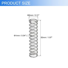sourcing map sourcing map 6Pcs Compression Springs, 1mm Wire Diameter x 8mm OD x 50mm Length 304 Stainless Steel Extension Spring Ballpoint Pen Pressure Springs for Shop Home Repairs, Silver