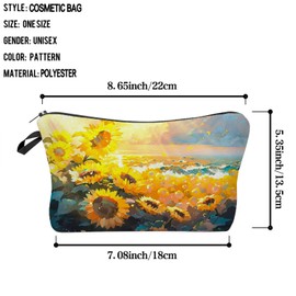 Livel lhood Sunflower Makeup Bag Field of Sunflowers Small Toiletry Organizer Zipper Pouch Cartoon Golden Sunflower Pattern Cosmetic Bag Present for Sunflower Lovers Women
