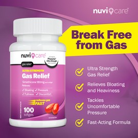 NUVICARE Ultra Strength Gas Relief - Simethicone 180mg Softgels - Anti Gas and Bloating Relief - Compare to The Active Ingredient in Phazym Anti Gas Pills - Stomach Gas Relief for Adults (2 Pack)