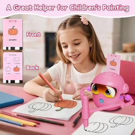 Drawing Robot for Kids, with 100 Word Cards, 12 Color Pens, Voice Interactive Educational Drawing Machine, Montessori Painting Learning Toys for 3 4 5 6 7 8 Year Old Boys Girls Birthday Party (Pink)
