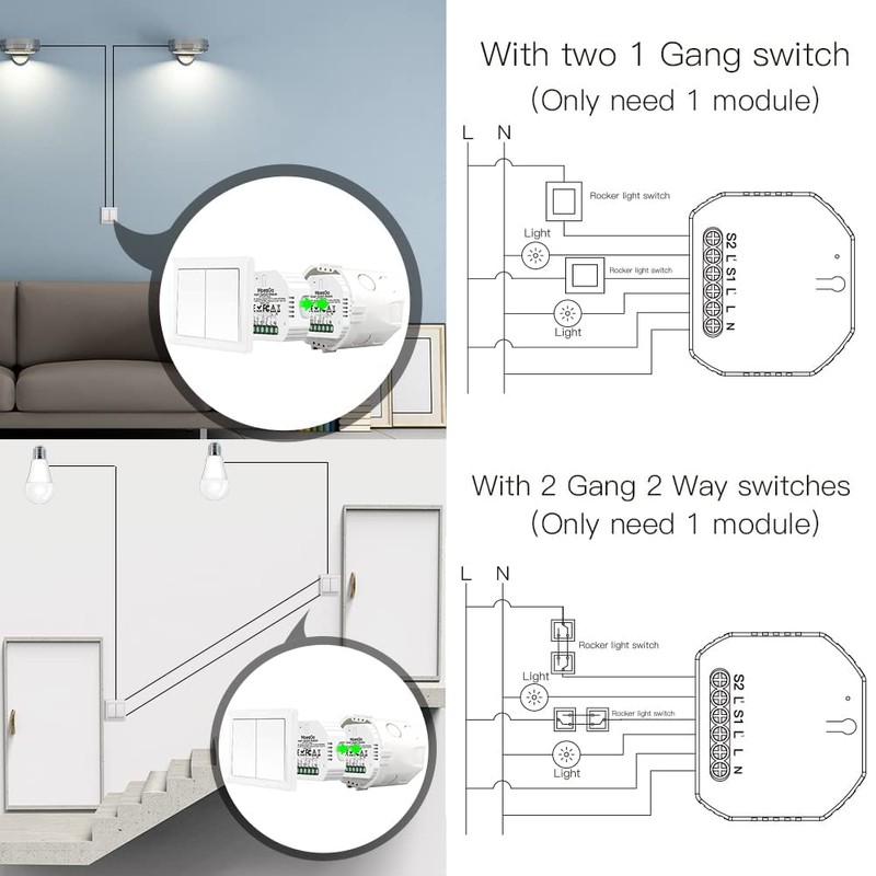 MoesGo WiFi Smart Light Switch Module, 1 Way/2 Way Multi-Control
