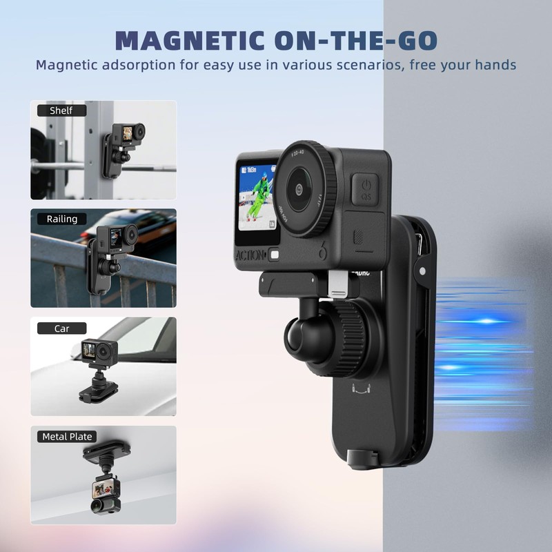 BRDRC 磁気バックパックマウント DJI Action 6 Nano用 クイックリリースマグネットマウントバッグストラップ 滑り止め ショルダークリップベルト DJI