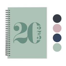 Rileys & Co 2025 Planner - Typographic Monthly and Weekly Agenda Planner, Flexible Cover, Double Spiral Bound, Note Pages, 8 x 6 inches, Green - in German