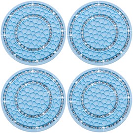 MEAJOO 4PCS Bling Crystal Rhinestone Cup Holder Coaster, 2.75 inch Soft Silicone Anti-Slip Shockproof, Car Cup Holder Insert Coasters, Universal Car Interior Accessories for Women (Light Blue & White)