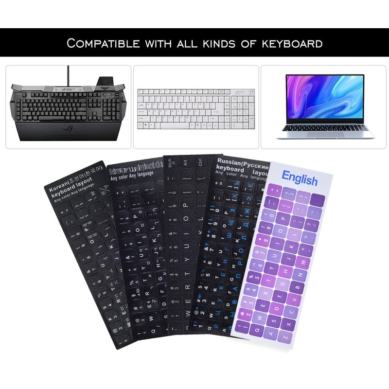 2PCS Universal English Keyboard Stickers with Tweezer, Keyboard Stickers Black