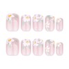 Pink Press on Nails Short Square Fake Nails White Flower
