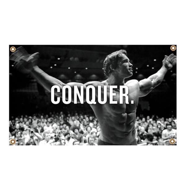 PinkDisplay Conquer Pose Gym Lifting Arnold Schwarzenegger banner flags 3x5ft(90x150cm)