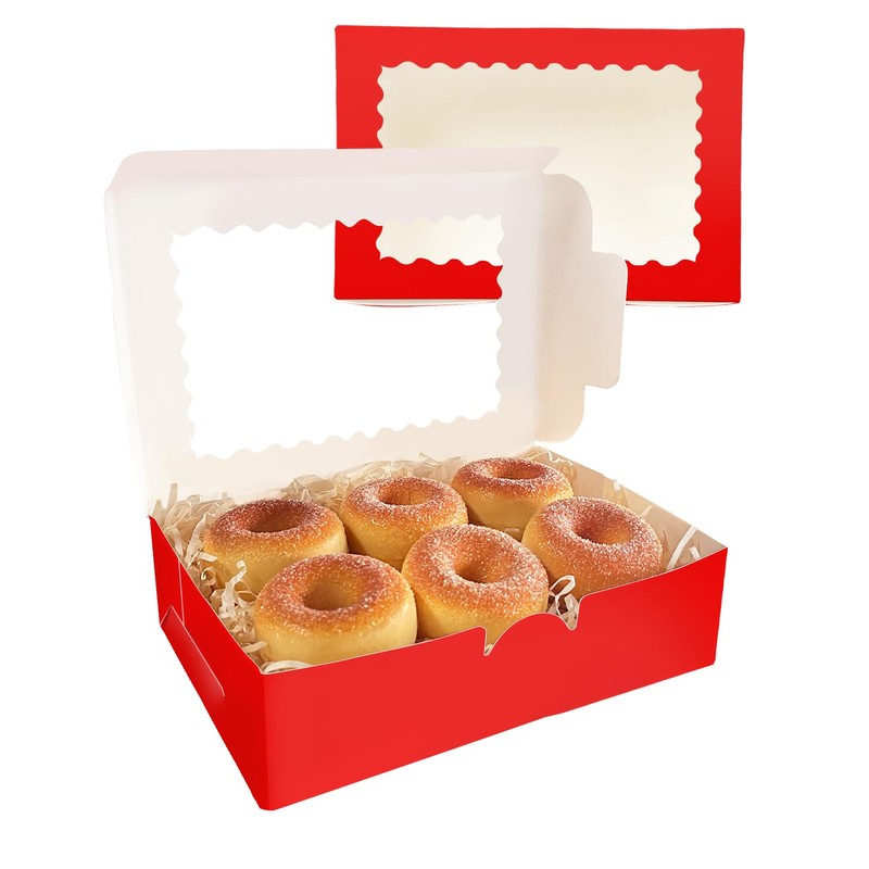 Gcardist 15Pcs Red Cookie Box with Window 22.9x15.2x6.4cm Pastry Macaron