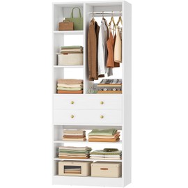 Closet System, 28"/2.4 FT Small Closet Organizer System with Drawers and Shelves, Walk-in Closets Systems for Small Closets, Free Standing Reach in Closet Tower, White