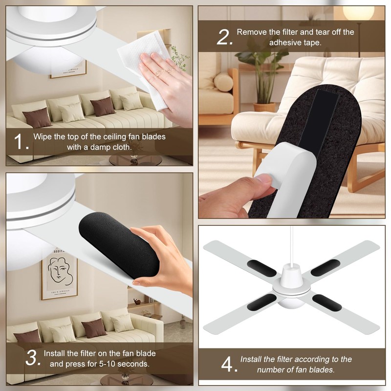 Dualshine 15 Pack Ceiling Fan Filters for Blades, Universal Ceiling