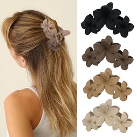 Floral Claw Clips for Thick Hair - Tropical Plumeria Design Hair Accessories with Non-Slip Grip, Durable Hair Clamps for Beach, Vacation and Daily Hairstyles