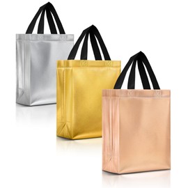 Nush Nush Luxury Gift Bags Medium Size Set of 12 - Mix Color Set with 4 x Rose Gold, Silver and Gold - Reusable Gift Bags with Handles - Ideal for Bachelorette Party Favors, Wedding, Birthday - 8X4X10