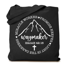 TSIIUO Women's Waymaker Faith Canvas Tote Bag Funny Christian Bible Verse Cross Graphic Reusable Grocery Shopping Bag Black