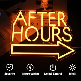 After Hours Neon Sign Bar LED Neon Lights Signs Orange Letter with Arrow Neon Signs for Wall Decor Dimmable Neon Wall Light for Club Pub Man Cave Bar Garage Party Decor Business Sign