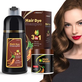 MEIDU Hair Dye Shampoo Plus Hair Mask Combo Set,3 in 1 Hair Dye Shampoo Can cover gray hairs,Collagen Hair Treatment,Ginseng Nourishing Repair - Color: Dark Brown + Hair Mask