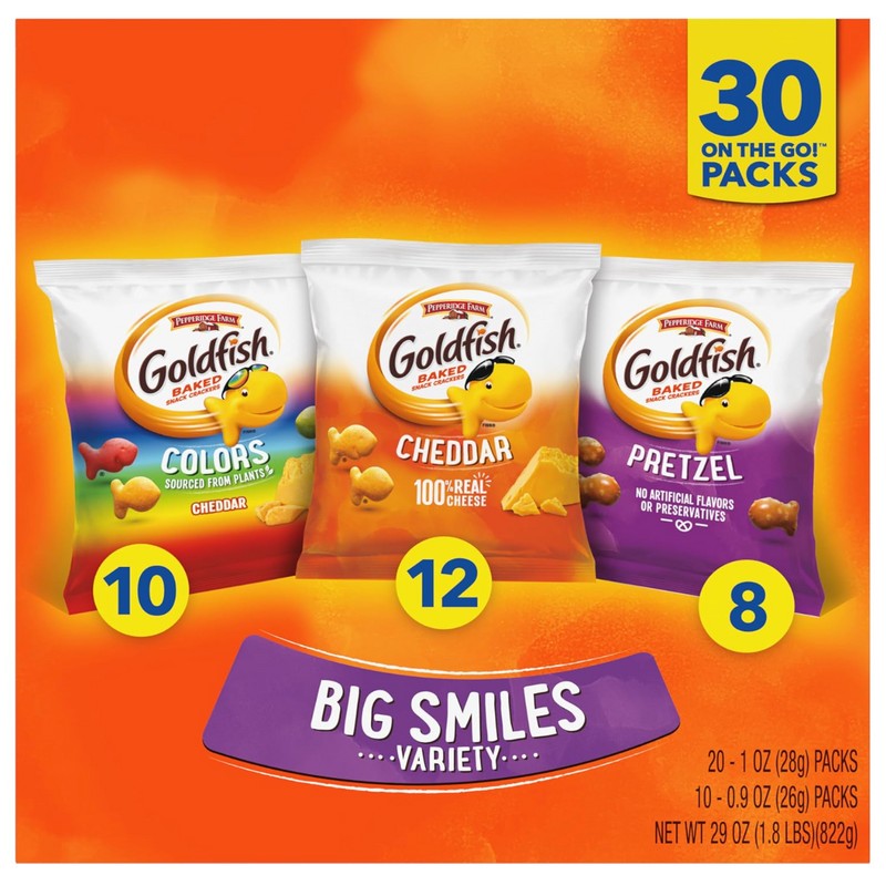 Undisclosed Goldfish Crackers Big Smiles Variety Pack with Cheddar, Colors,