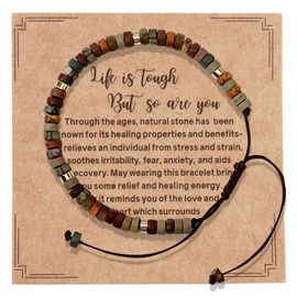 Inspirational Gifts Friendship Bracelets for Women Healing Natural Stone Bracelets Get Well Soon Gifts for Women Anxiety Calming Strength Gifts for Women Life is Tough But So are You Bracelet