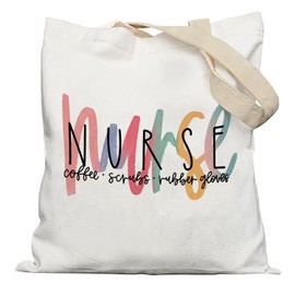 APJYM Nurse Tote Bag, Nursing Canvas Tote Bags for Women, Nurses Week Day Gifts, Nurse Appreciation Gifts, Coffee Scrubs Rubber Gloves Nursing Reusable Grocery Shopping Bags