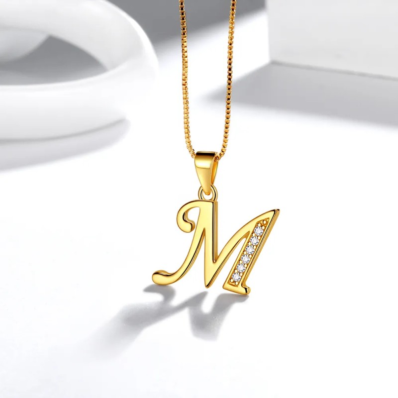 Collares Mujer Inicial Letras Baño Oro 18k Zirconias Color M