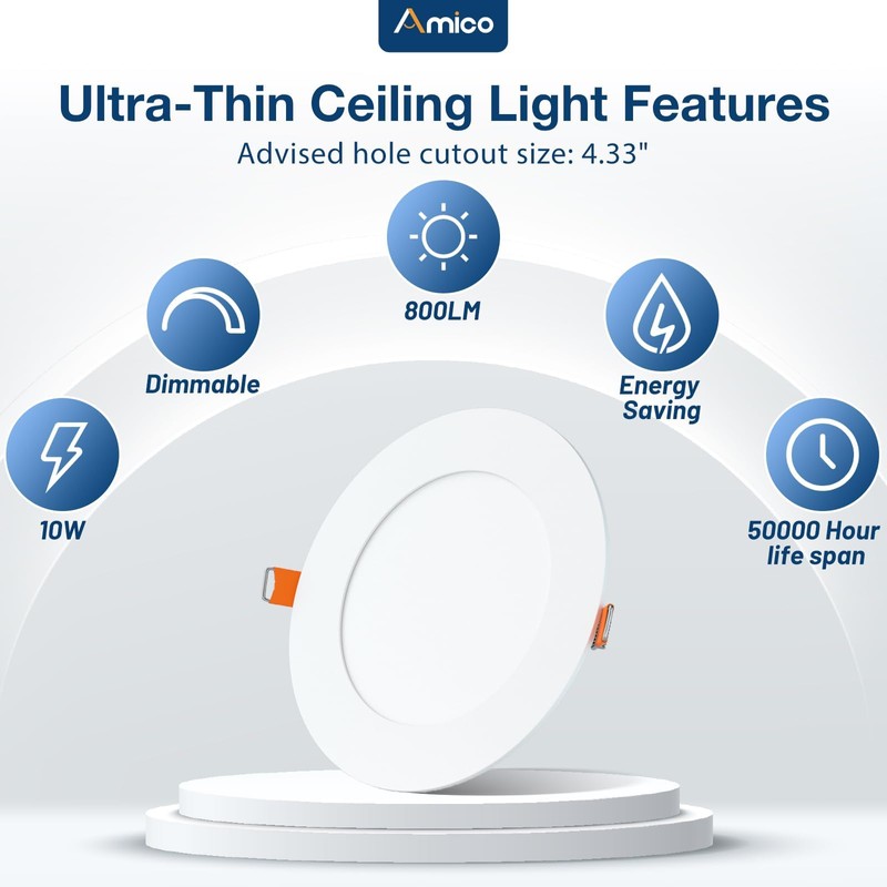 Amico 12 Pack 4 Inch 5CCT Ultra-Thin LED Recessed Dimmable