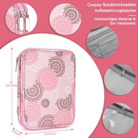 Coopay Knitting Needle Storage Bag, Crochet Bag, Bag for Circular Knitting Needles, Crochet Tool & Sewing Accessories, Storage Organiser, Portable Knitting Bag Storage with Zip, Pink