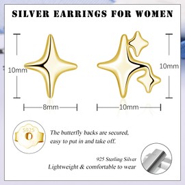Deyanse Women's 925 Silver Stud Earrings, 925 Sterling Silver Star Heart Cross Stud Earrings, Hypoallergenic Earrings, Silver 925 Plug, Small, Cartilage Sleeping Earrings, Flat Earrings, Gift for