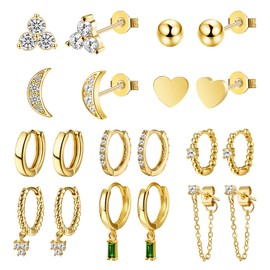 Dochais 10 Pairs Hoop Earrings Set, Mini Hoop Earrings, Gold, Hypoallergenic Earrings, Pendant for Earrings, Gold Hoop Earrings, Stud Earrings Set, Earrings with Chain, Earrings Gold Hoop Earrings,