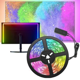 Retroiluminación LED para Monitor, Luz LED para Retroiluminación Controlada por App, Colores de Luz Sincronizado con La Pantalla y La Música, 14 Efectos de Luz Geniales (27 Pulgadas)