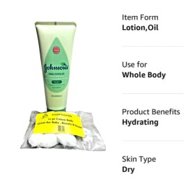 JOHNSON'S Johnson’s Baby Creamy Oil Lotion Aloe & Vitamin E Moisturizes 8oz +10pc Cotton