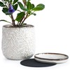 6 Inch Embossed Leaves Design Stoneware Planter Pot with Drainage