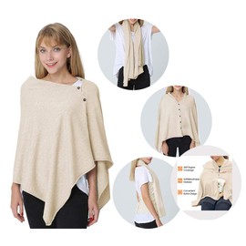 stylesilove Multi-Use Knit Nursing Shawl Poncho Adjustable Buttons for Breastfeeding Protection Nursing Cover Infinity Scarf (Ivory)