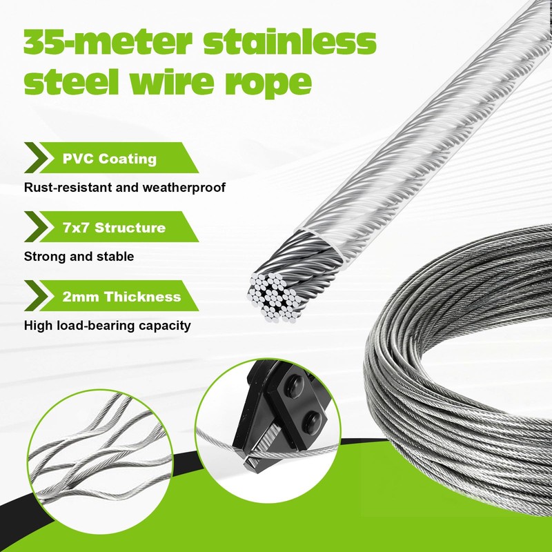 OCR 185PCS Wire Rope Kit, 114FT Stainless Steel Wire Cable