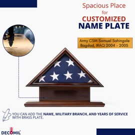 DECOMIL - 3x5 Flag Display Case, Flag Shadow Box (Not for Burial Funeral Flag), Small Flag Display Case ,Solid Wood, Cherry Finish with Name Space