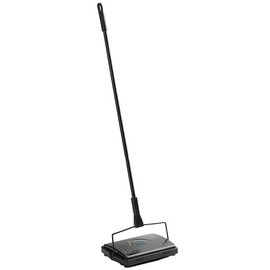 Triple Brush Floor Sweeper, 11 Inch Cleaning Path, Manual Operation, Indoor Use, Dual Bin Design