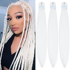 Braiding Hair Pre Stretched for Women Hair Extensions Box Braids Soft Synthetic Knotless Yaki Texture Hot Water Setting Braid White (24inch 3Packs)