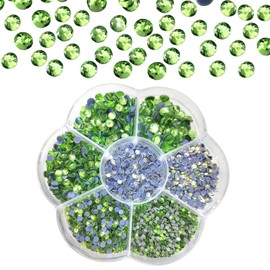JAONLD Hotfix Rhinestone Flatback 7 Sizes Round Glass Facial Gems 1.5mm-4.8mm Nail Crystal Rhinestone Bedazzling Tool for Clothes DIY Decoration Manicure Art Crafts (Green)
