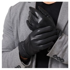 Tillonetiy Men's Winter Genuine Sheepskin Gloves, Touch Screen Warm Leather Gloves for Men, Cashmere Lined Outdoor Driving (Lager-8.7)