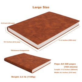 Large Lined Notebook Journal for Writing, Soft Faux Leather Cover, 100GSM Papers, 320 Pages, A4 8.4x11.4 inches Note Book for Work Men Business (Brown,Ruled)